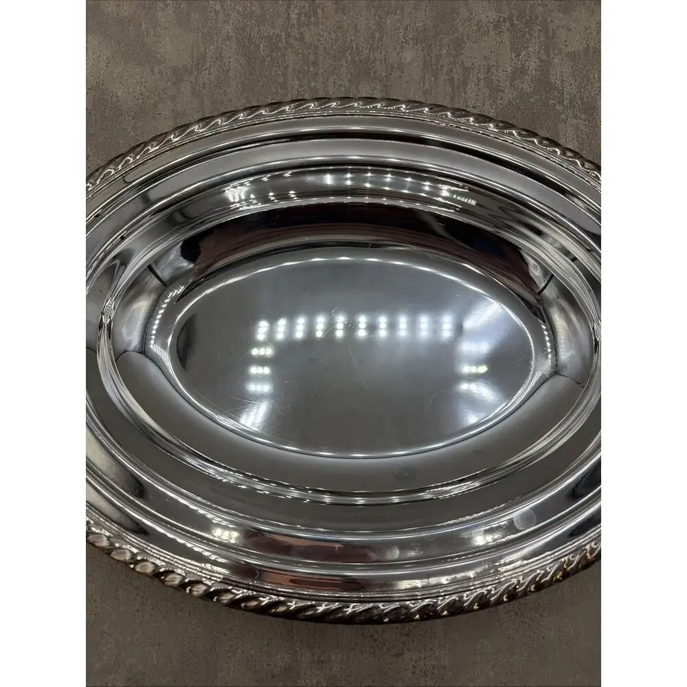 Vintage Silver Plated Oval Serving Tray/ Bowl Rope Design 12”